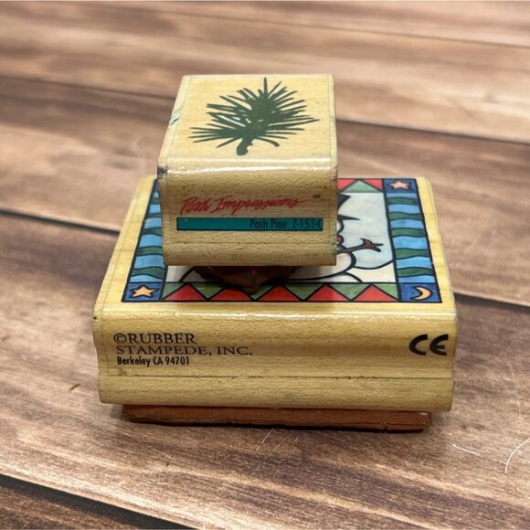 2 RUBBER STAMPEDE WOOD MOUNTED STAMPS SNOWMAN SQUARE A2647E POSH PINE Z151C - Picture 3 of 6